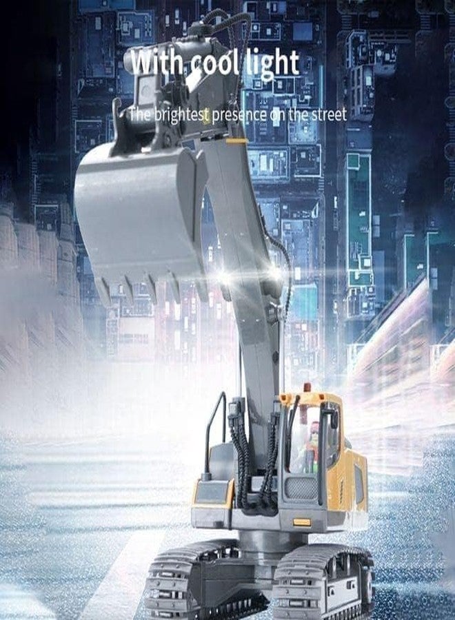 RABJET Remote Control Excavator Toy 11 Channel RC Excavator Truck Toys 1/20 Scale 2.4Ghz Construction Vehicles with Metal Shovel 680° Rotation Lights and Sounds for Kids Boys Age 4-7 8 9 10 Year Old - Image 4